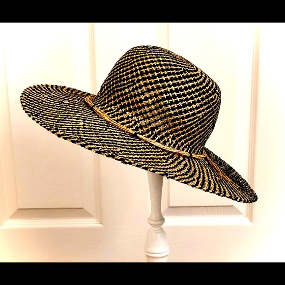 Tropical Trends Accessories - Tan/Black Striped Wicker Hat